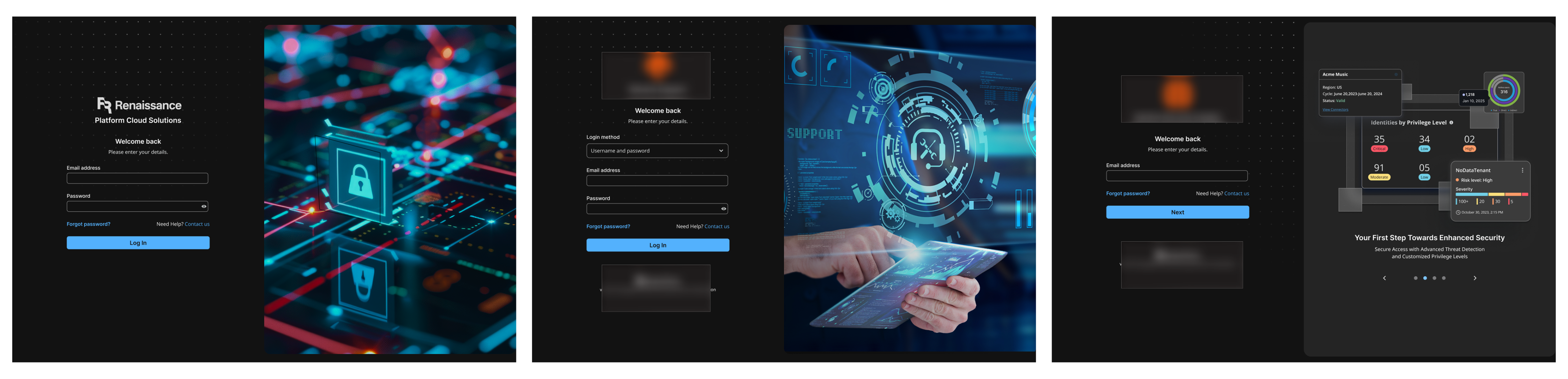 Login design exploration — multiple directions