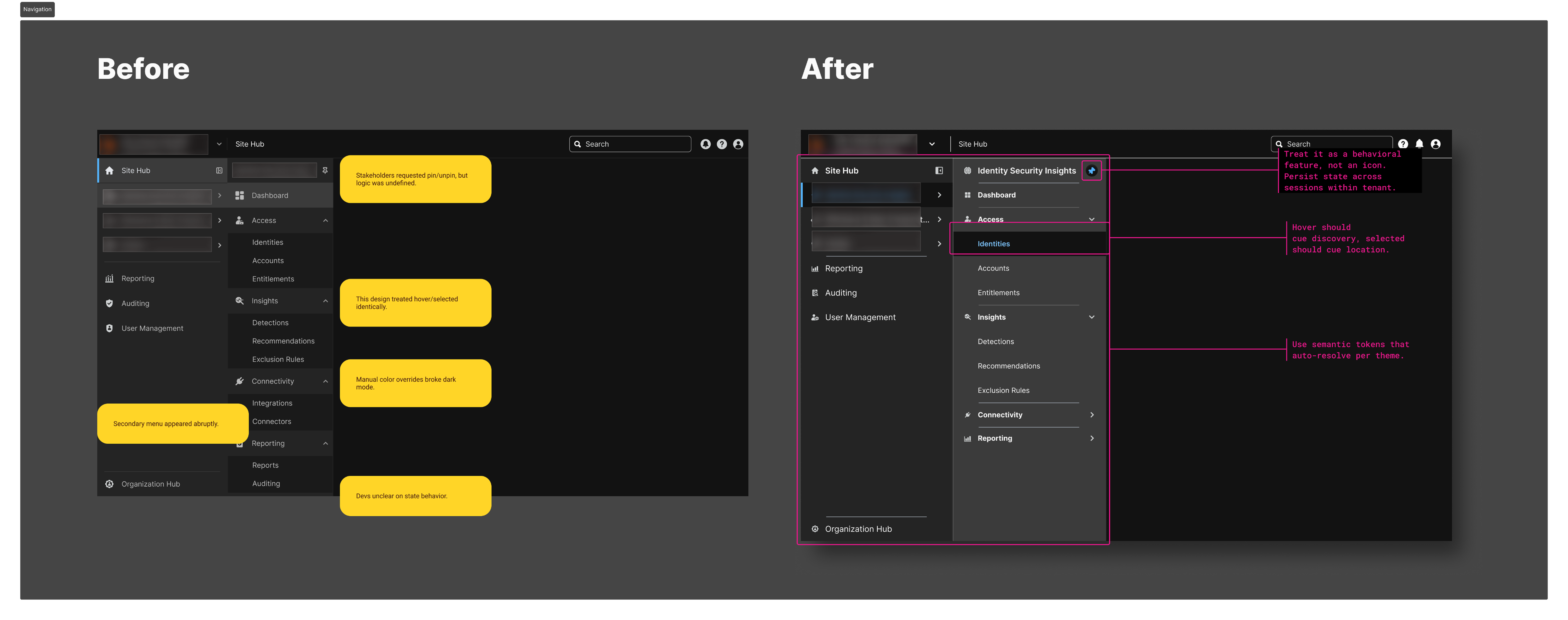Navigation before and after redesign