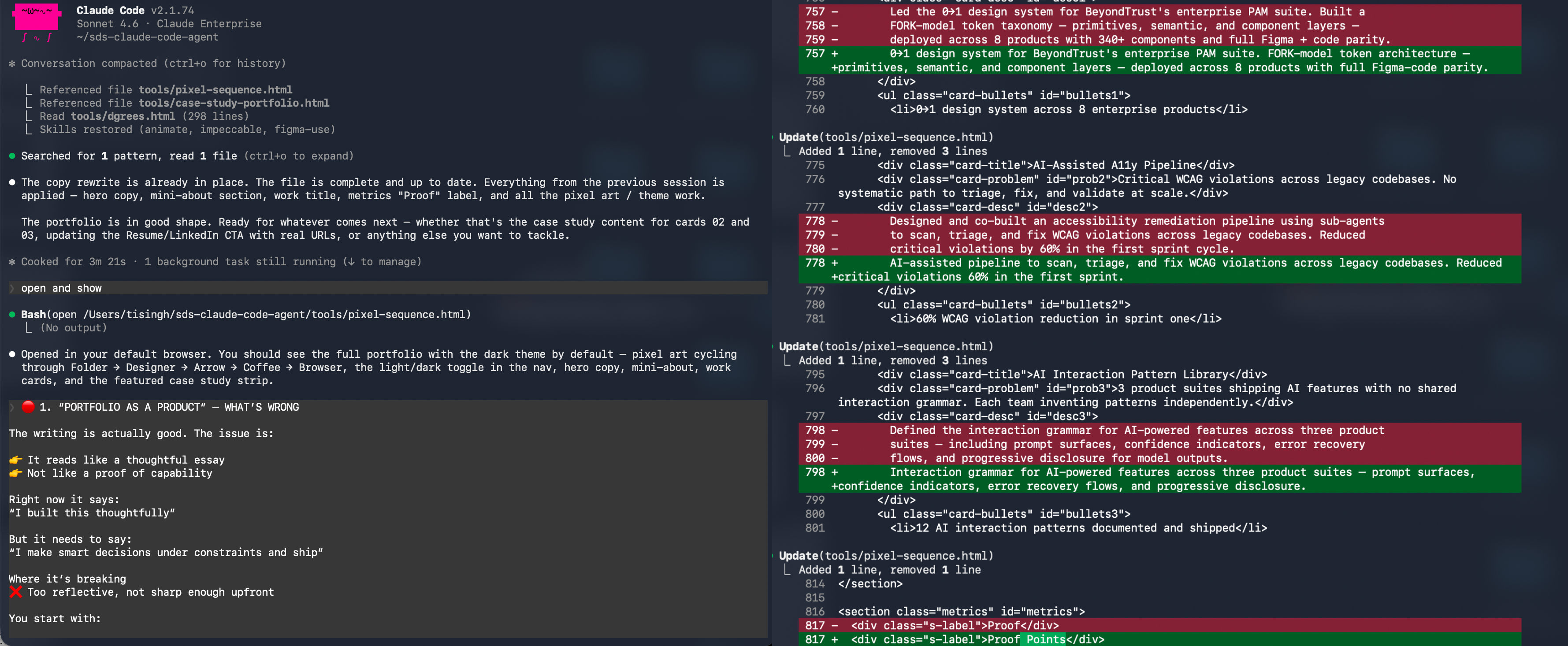 Portfolio case study setup — building the structure in code