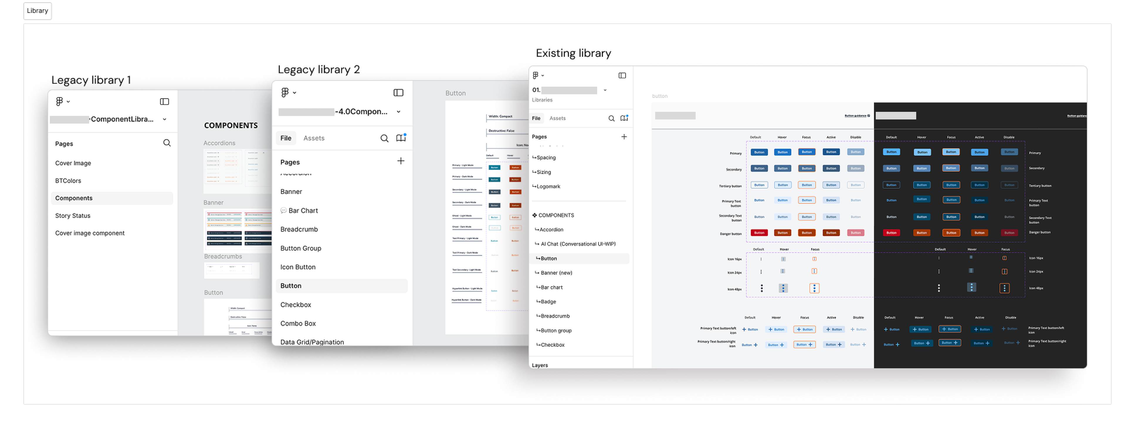 Legacy component library vs new design system library